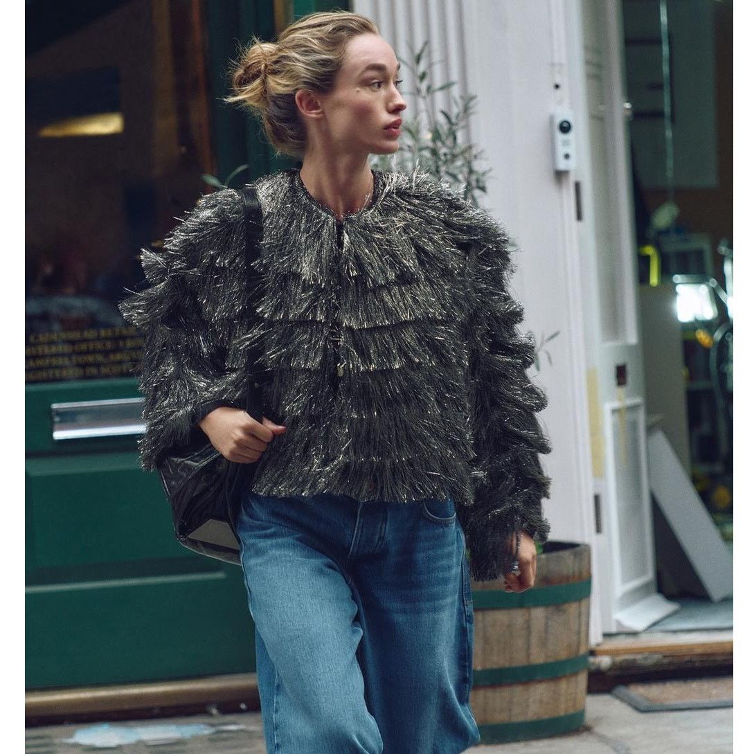 Zara ZARA Fringed Metallic Thread Jacket NWT Silver Size S Size S / US 4 / IT 40 - 14 Thumbnail