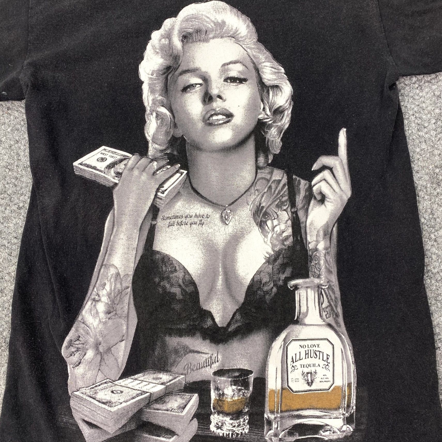 Vintage Vtg Marilyn Monroe All Hustle No Love Shirt Mens Small Black Pinup Tequila Tee Size US S / EU 44-46 / 1 - 2 Thumbnail