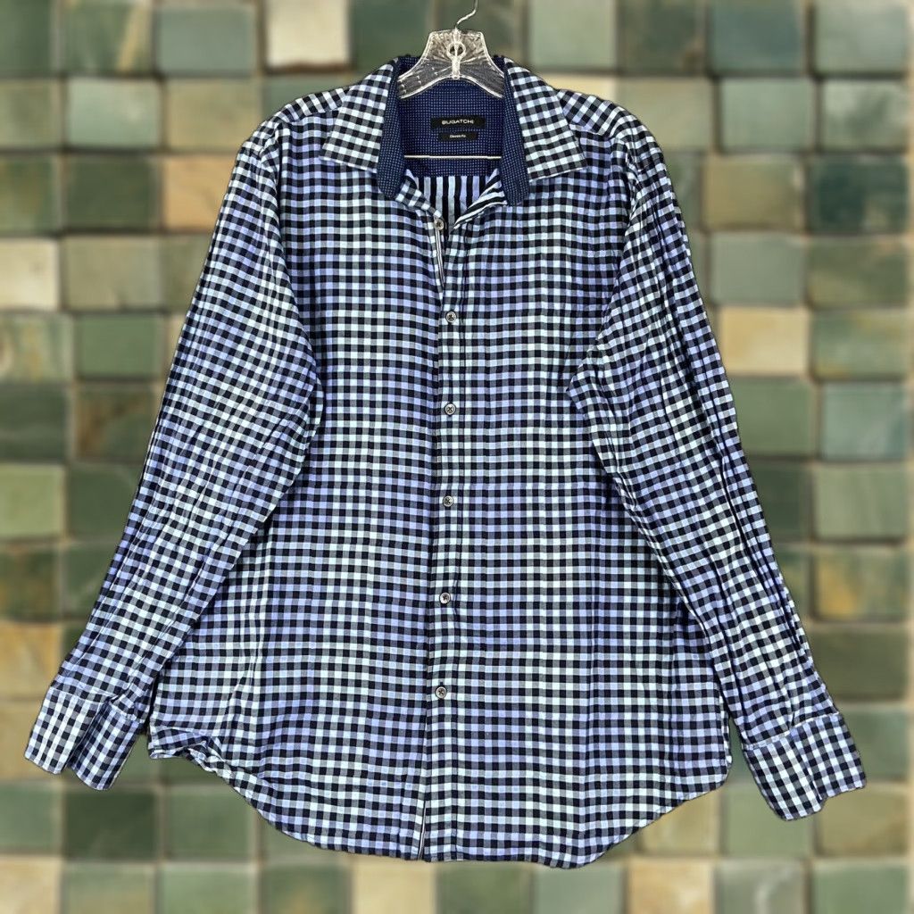 BUGATCHI Bugatchi Mens L Blue Plaid Classic Fit Long Sleeve Button-Up Shirt Size US L / EU 52-54 / 3 - 1 Thumbnail