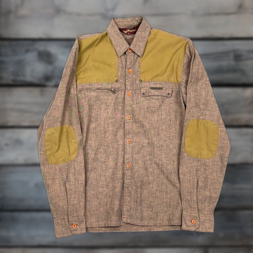 Vintage VTG 90s Brown Lightweight Hunting Shirt Sergio Valente Mens Small Button-Down Chest Pockets Collared Elbow Patches Cotton-Blend Size US S / EU 44-46 / 1 - 1 Thumbnail