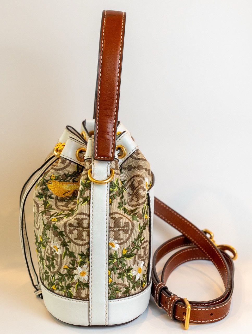 Tory Burch T Monogram Embroidered Jacquard & Leather Bucket Bag Size ONE SIZE - 5 Thumbnail