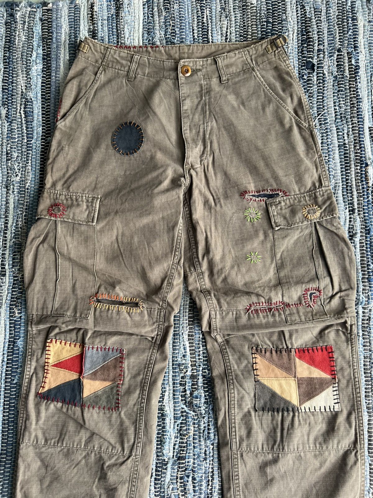 Beauty Beast Gowest Hand Stitches Hybrid Patchwork Leather Cargo Pants Size US 29 - 3 Thumbnail