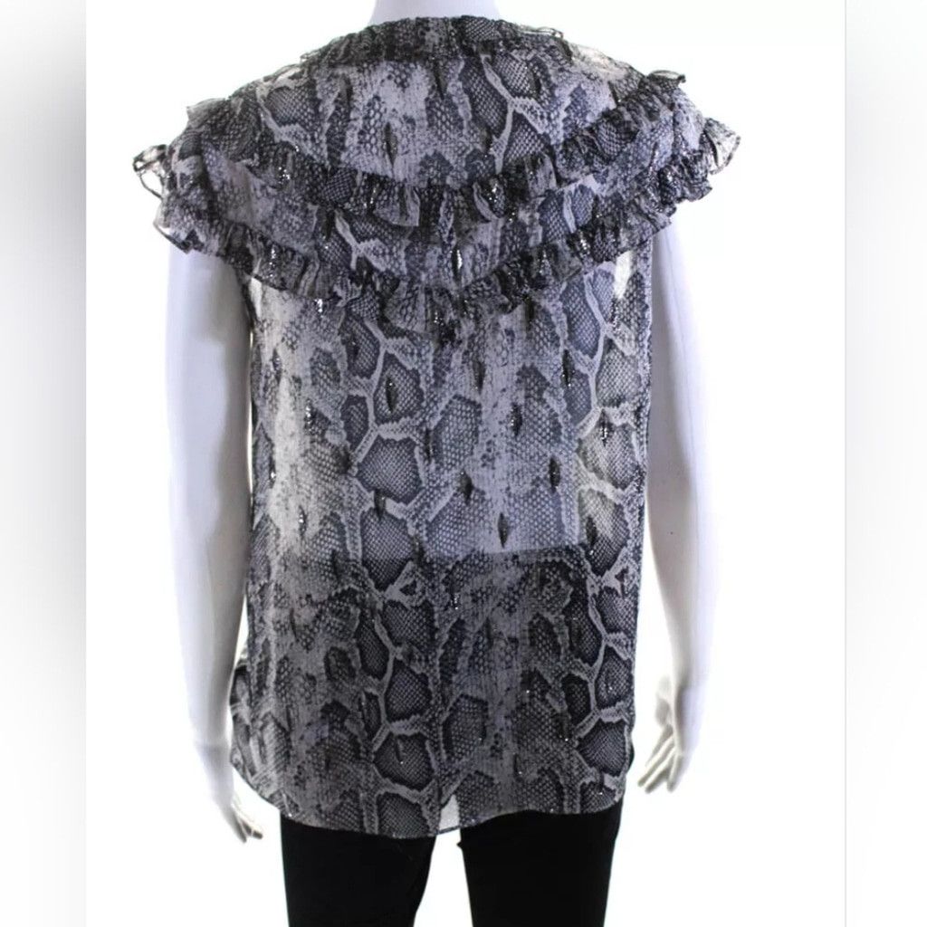 Rebecca Taylor Rebecca Taylor Silk Snake Print Ruffled Blouse Metallic Size M / US 6-8 / IT 42-44 - 3 Thumbnail