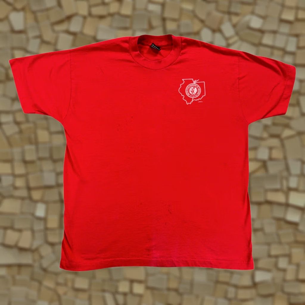 Fruit Of The Loom VINTAGE United Steelworkers Shirt Mens XL Red 90s USWA Illinois Union T-Shirt Cotton Blend Logo Back Graphic Size US XL / EU 56 / 4 - 1 Thumbnail