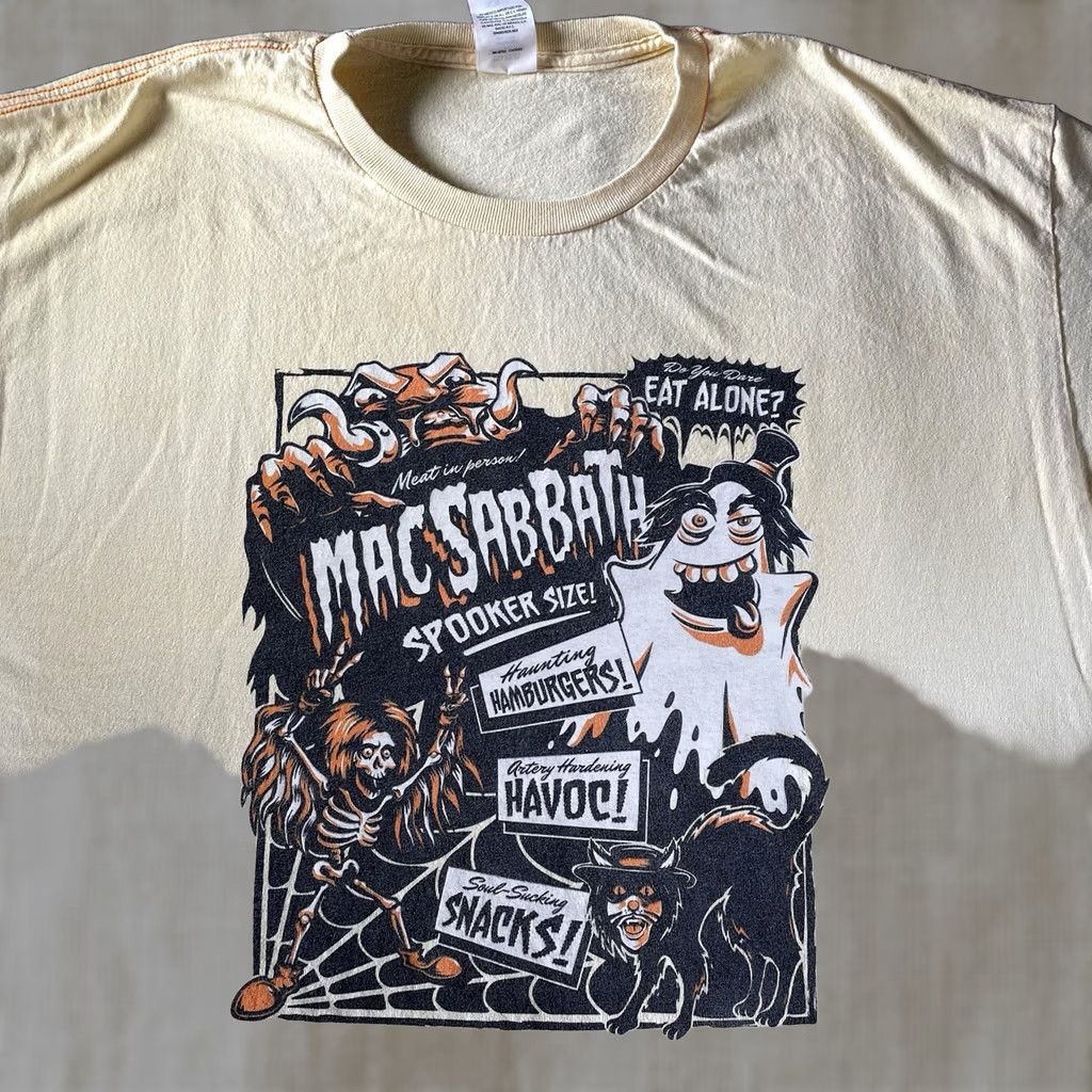 Gildan Mac Sabbath Shirt Mens XL Beige T-Shirt Band Parody Ronald McDonald Clown Black Sabbath Freaky Theme Mens XL Size US XL / EU 56 / 4 - 1 Thumbnail