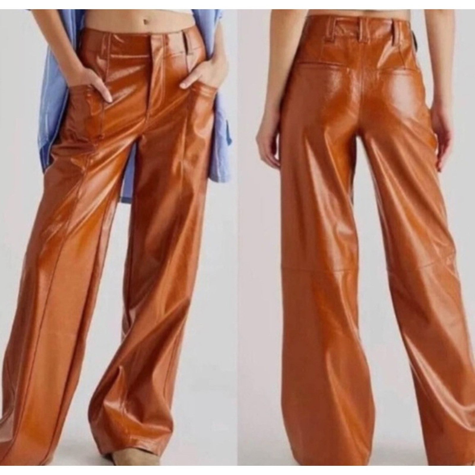 Free People Free People Star Crossed Lovers Flare Cognac Faux Leather 0 Size 27" / US 4 / IT 40 - 2 Thumbnail