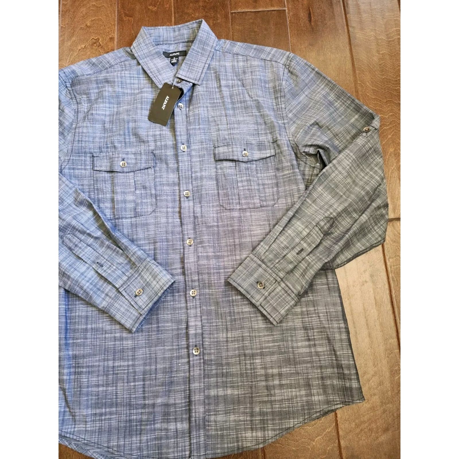 Alfani Alfani Men's Dress Shirt Heather Gray Long Sleeve Button Size 40R - 3 Thumbnail