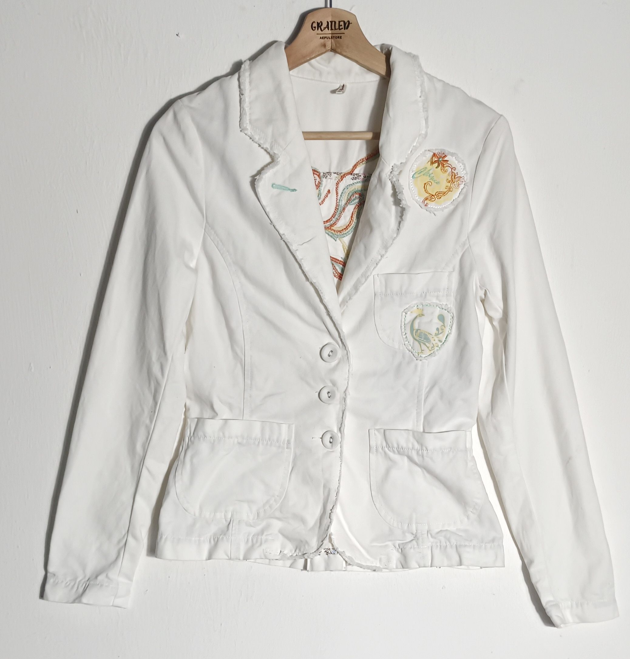 Art Comes First Jeans Jacket bird art by ohipie designer france Size S / US 4 / IT 40 - 3 Thumbnail