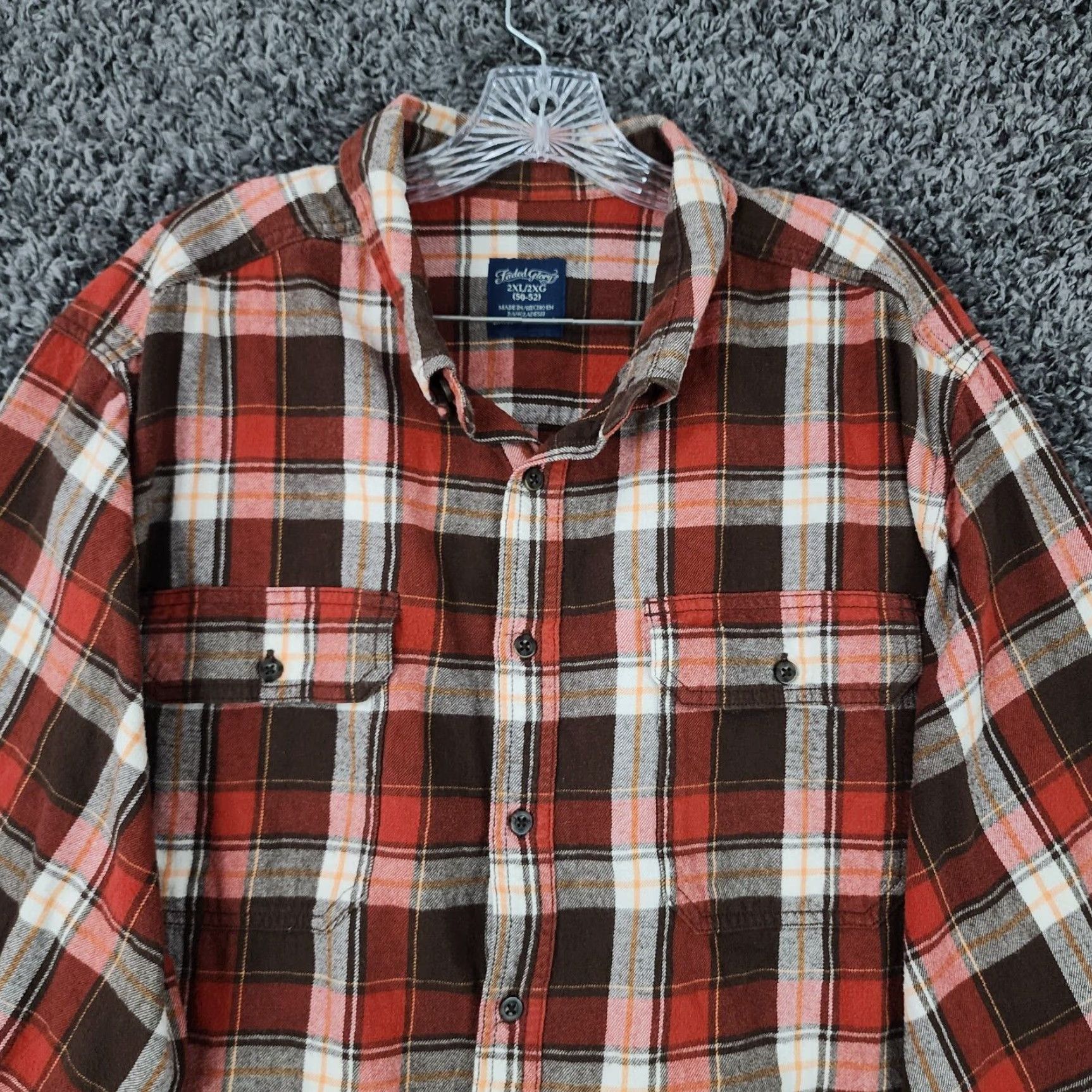 Faded Glory Faded Glory Shirt Adult 2XL Red Brown Plaid Flannel Button-Up Mens Size US XXL / EU 58 / 5 - 3 Thumbnail