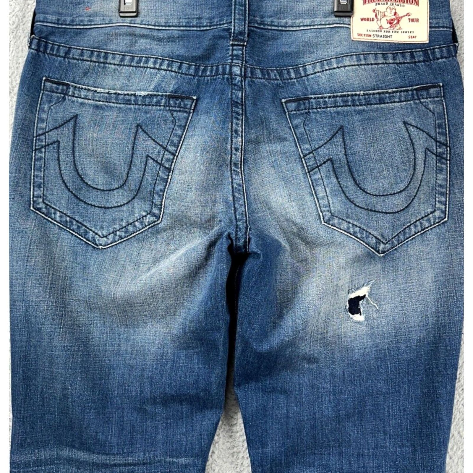 True Religion True Religion Jeans Mens 38 Blue Distressed Straight Denim Pocket Zipper Button Cap Size US 38 / EU 54 - 3 Thumbnail