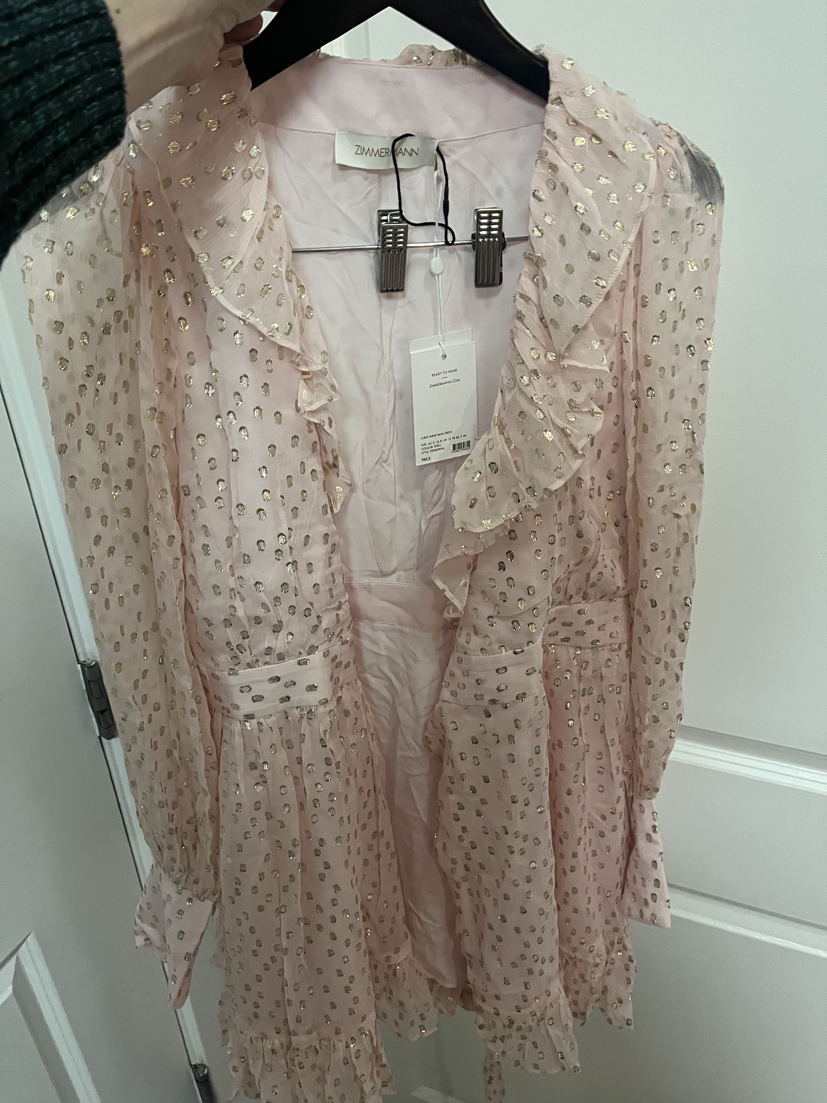 Zimmermann Zimmermann Pink/Gold Lurex Wrap Silk Mini Dress Size M / US 6-8 / IT 42-44 - 1 Thumbnail
