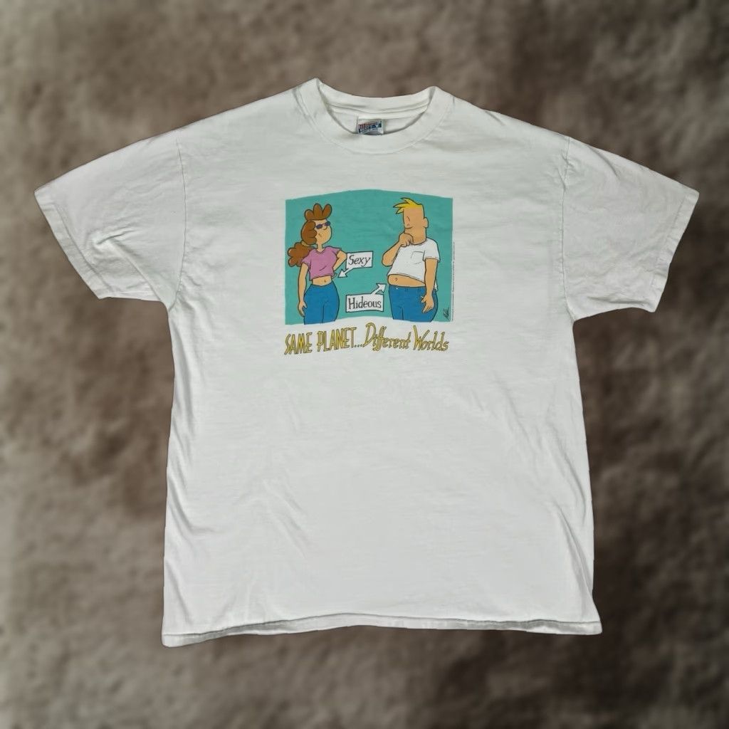 Hanes VINTAGE Hanes Dave Miller Comic T-Shirt XL “Same Planet Different World” Funny 90s Comics Men Short Sleeve Crew Neck White Cotton Size US XL / EU 56 / 4 - 1 Thumbnail