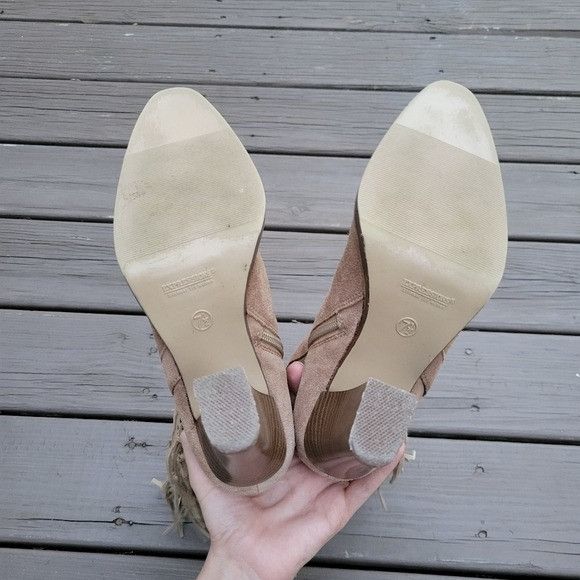 Vintage Vintage 90s y2k Camel Tan Suede Leather Fringe Western Boho Size US 7.5 / IT 37.5 - 6 Thumbnail