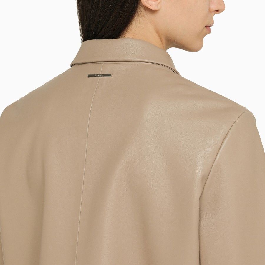 Calvin Klein o1d2blof0824 Short Regenerated Leather Jacket in Beige Size XS / US 0-2 / IT 36-38 - 4 Thumbnail