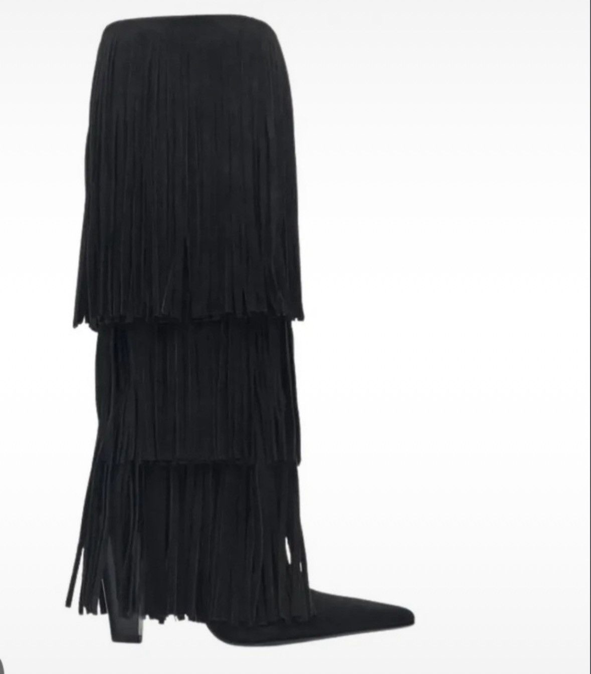 Zara Zara Black Suede Fringe Knee High Boots Size US 5 / IT 35 - 1 Thumbnail