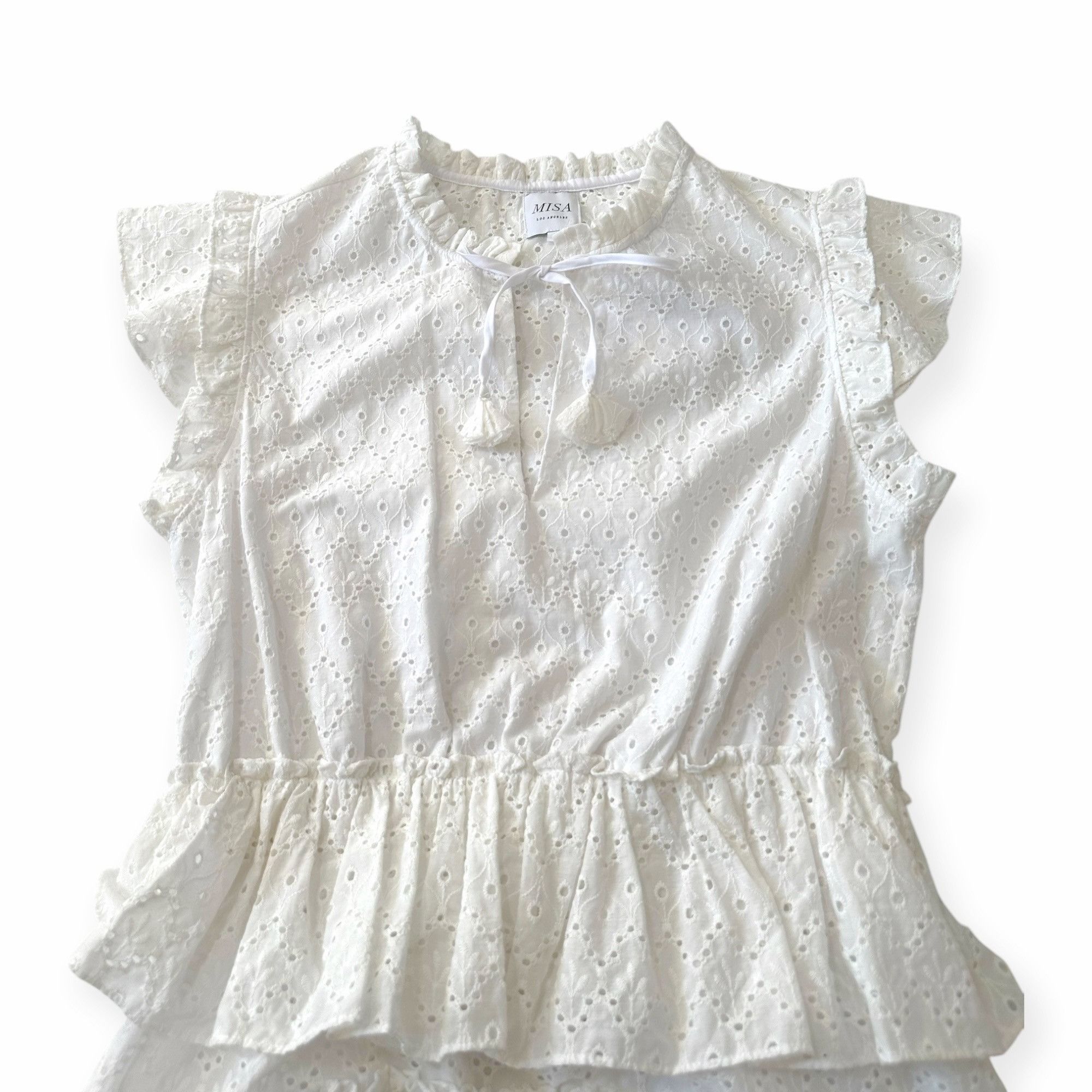 MISA Los Angeles MISA LOS ANGELES Iliana Tiered Eyelet Mini Dress , Size L, W Size L / US 10 / IT 46 - 7 Thumbnail