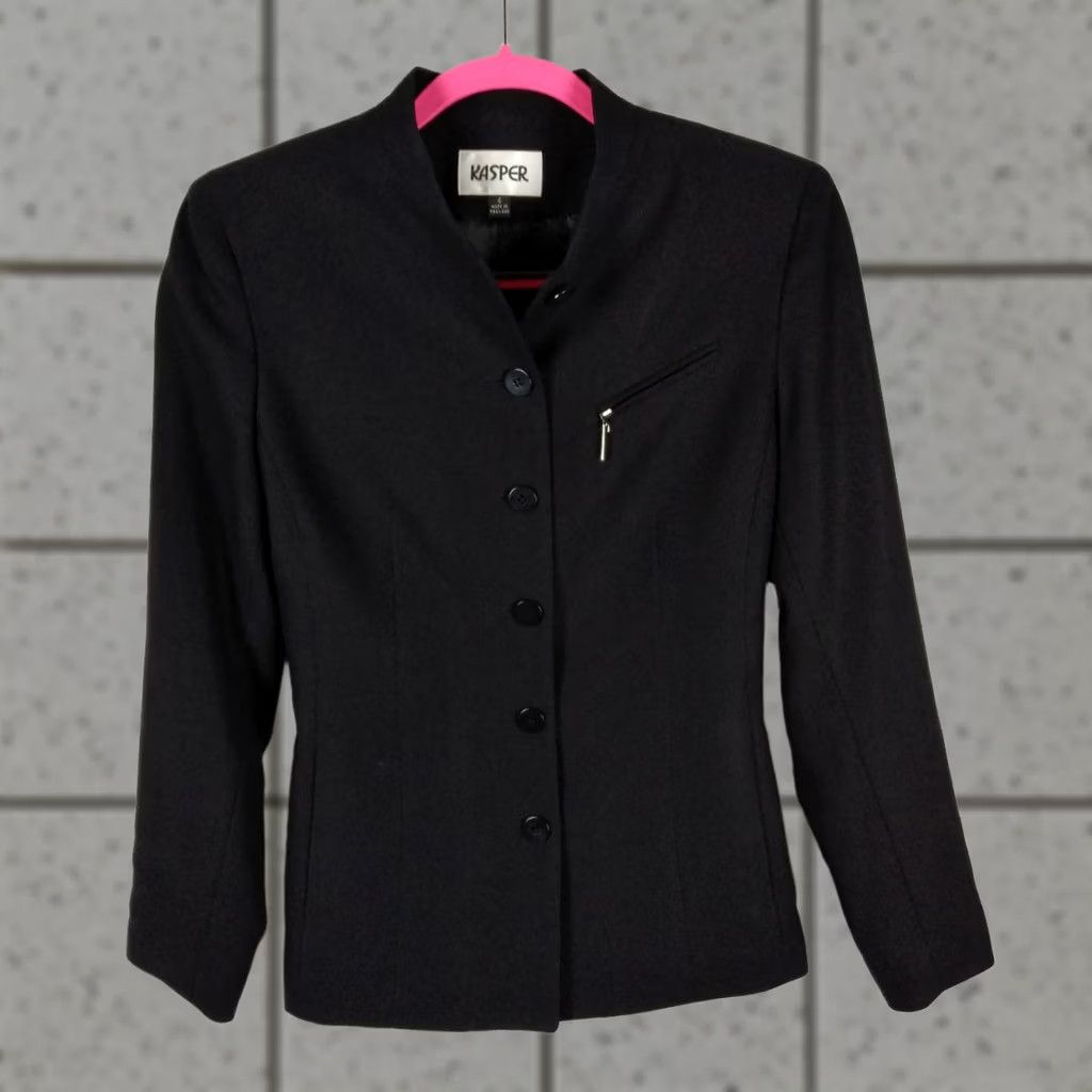 Kasper Kasper Blazer Jacket Womens 4 Black Lined Career Business 50% Nylon 50% Polyester Size S / US 4 / IT 40 - 1 Thumbnail