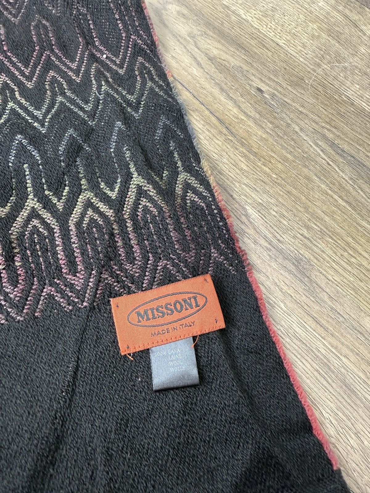 Vintage Missoni Wool Scarf Black Multicolor Geometric
