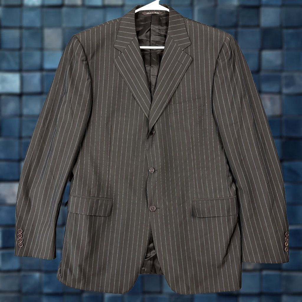 Canali Canali Blazer Wool Stripe Brown 42L Single-Breasted Notch Lapel Men Regular EUC XS? Size 42R - 1 Thumbnail