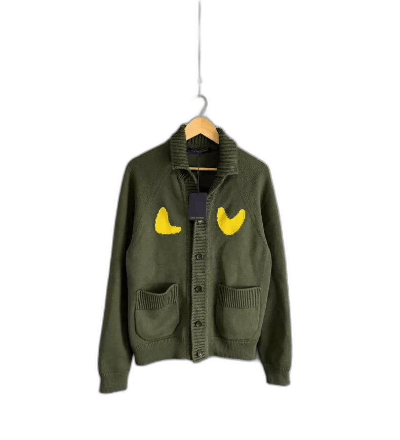 Louis Vuitton Nigo Olive Green Knit Cardigan-yf