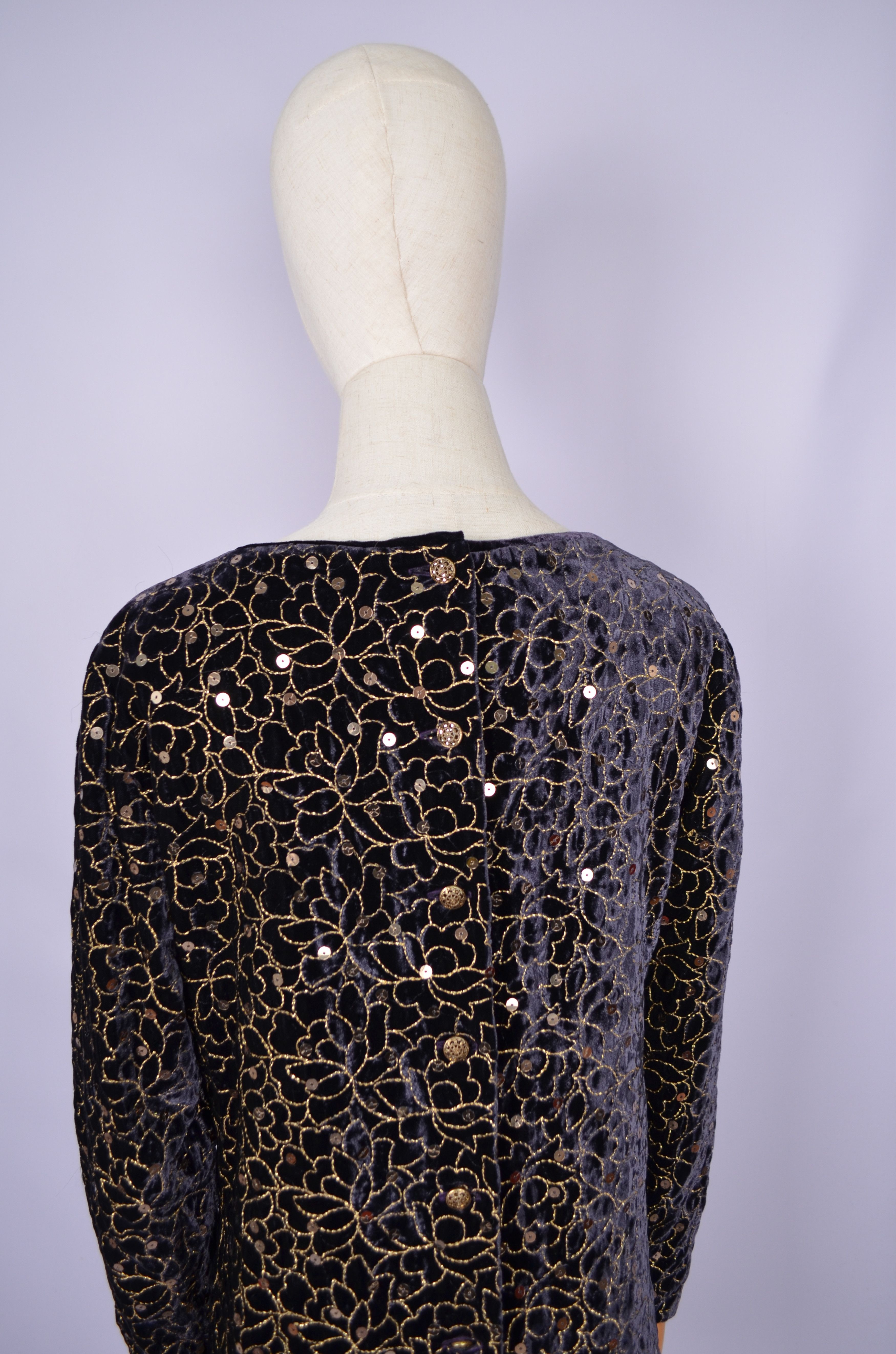Designer Caroline Charles London Sequin Blouse Viscose Jumper Sz US10 Size M / US 6-8 / IT 42-44 - 7 Thumbnail