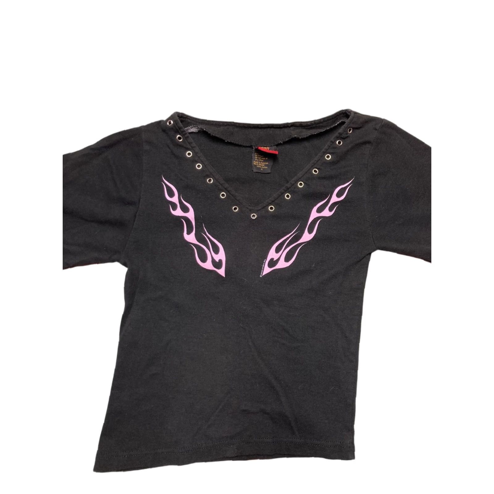 Harley Davidson VINTAGE Harley-Davidson flames womens top shirt Y2K pink black hot leathers L Size L / US 10 / IT 46 - 1 Thumbnail