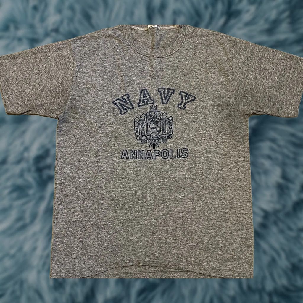 Vintage VINTAGE US Navy Annapolis Faded Shirt M Gray Single Stitch Short Sleeve College Naval Academy 80s 70s 60s USA Mens Size US M / EU 48-50 / 2 - 1 Thumbnail