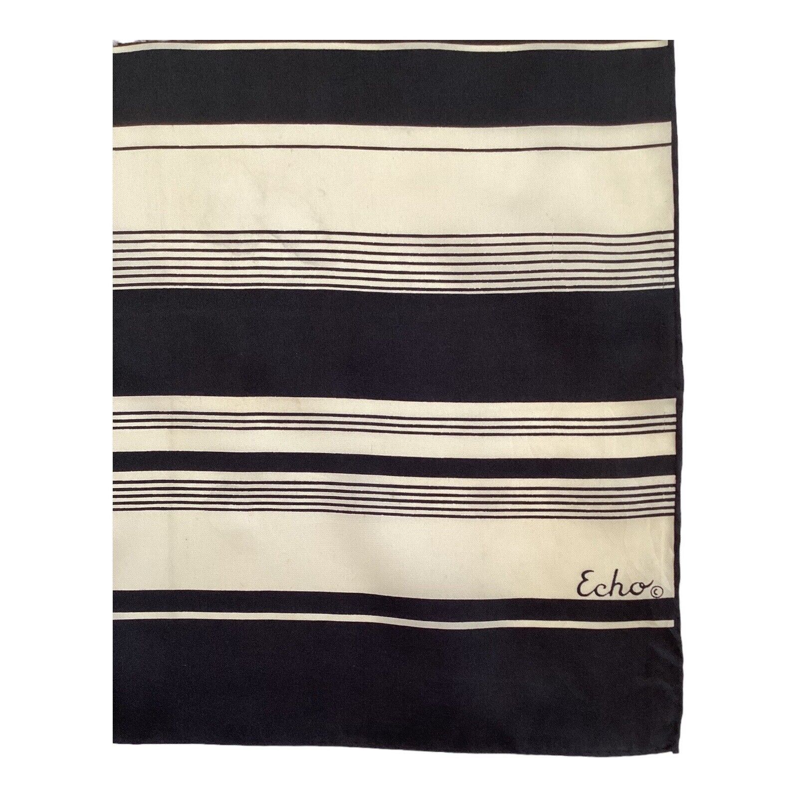 Ecco ECHO White Black Hirizontal Striped Rectangle Silk Scarf 46’ Size ONE SIZE - 2 Thumbnail