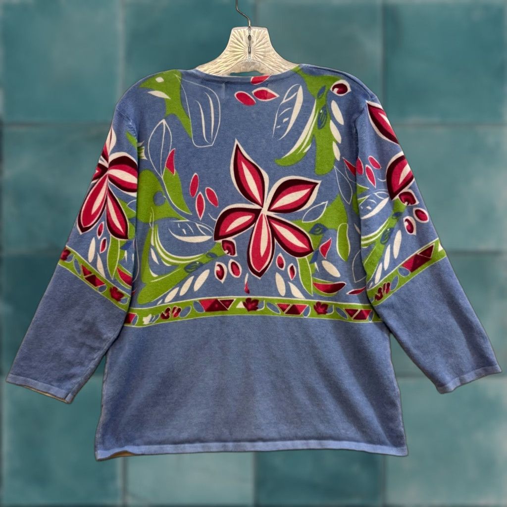 Vintage VINTAGE Top Shirt Beaded Blue Floral V-Neck 3/4 Sleeve Boho Grunge Women's M Size M / US 6-8 / IT 42-44 - 1 Thumbnail