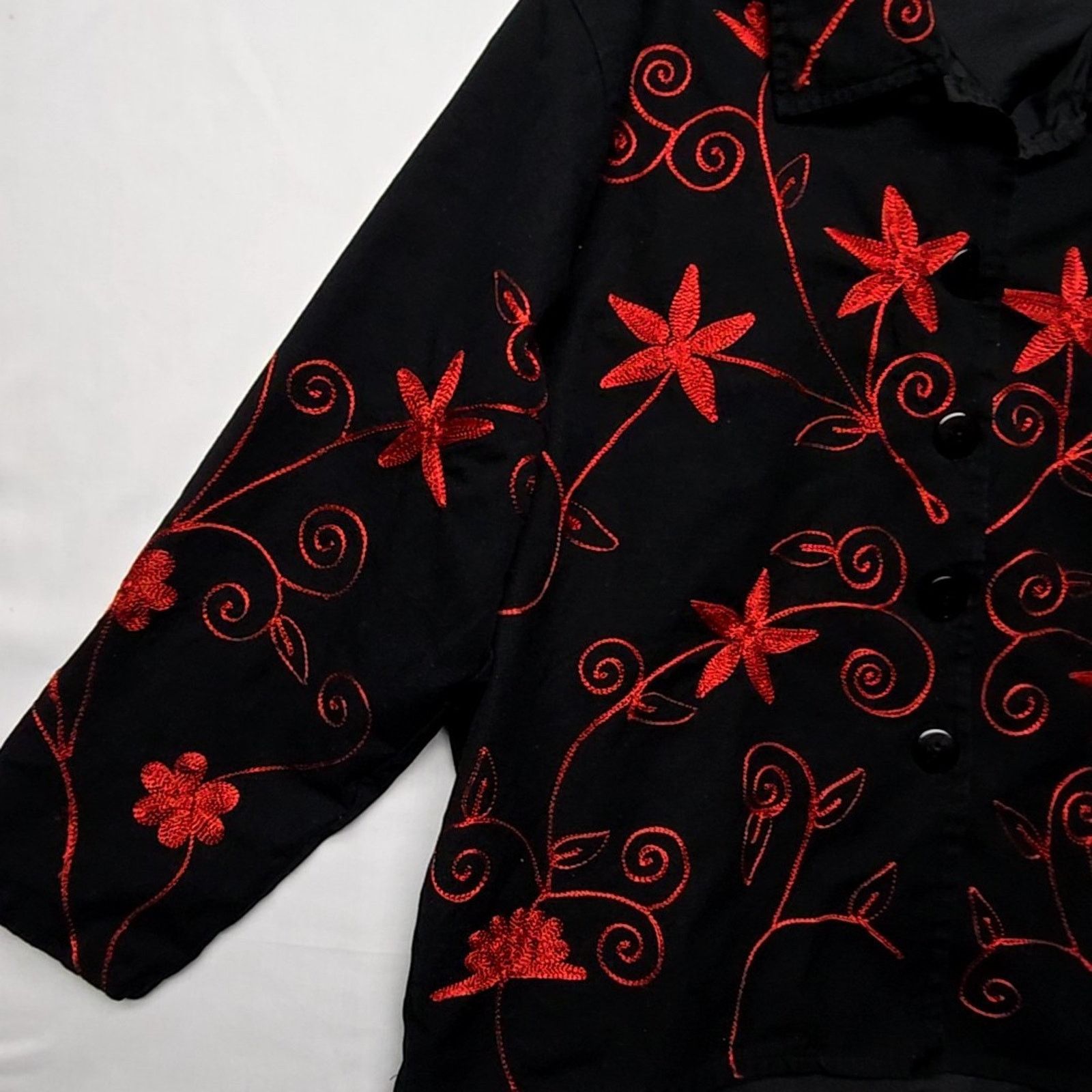 Vintage Vintage Keren Hart Floral Embroidered Jacket Black Red M Size M / US 6-8 / IT 42-44 - 4 Thumbnail