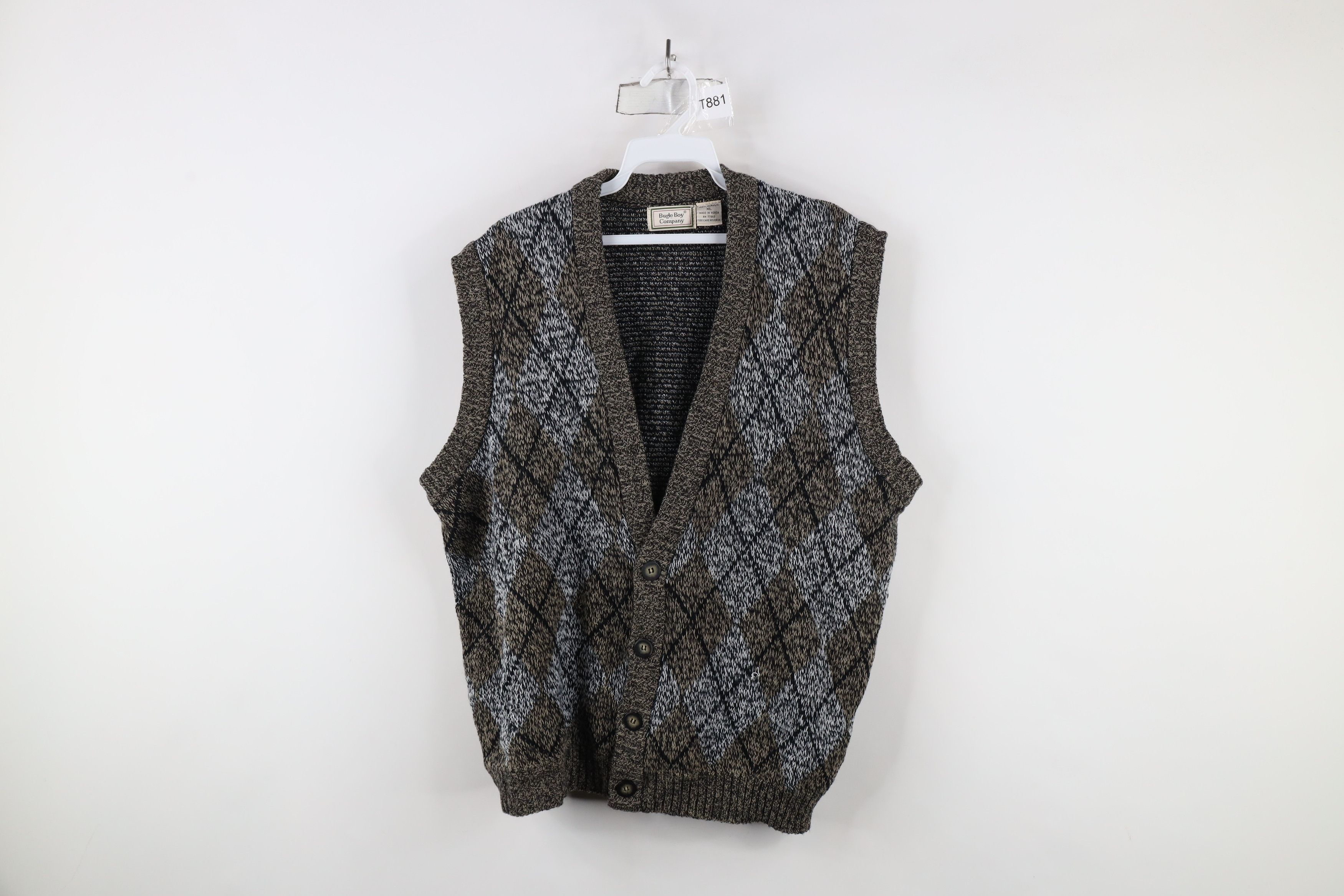 Vintage Vintage 90s Streetwear Diamond Knit Cardigan Sweater Vest Size US XL / EU 56 / 4 - 1 Thumbnail