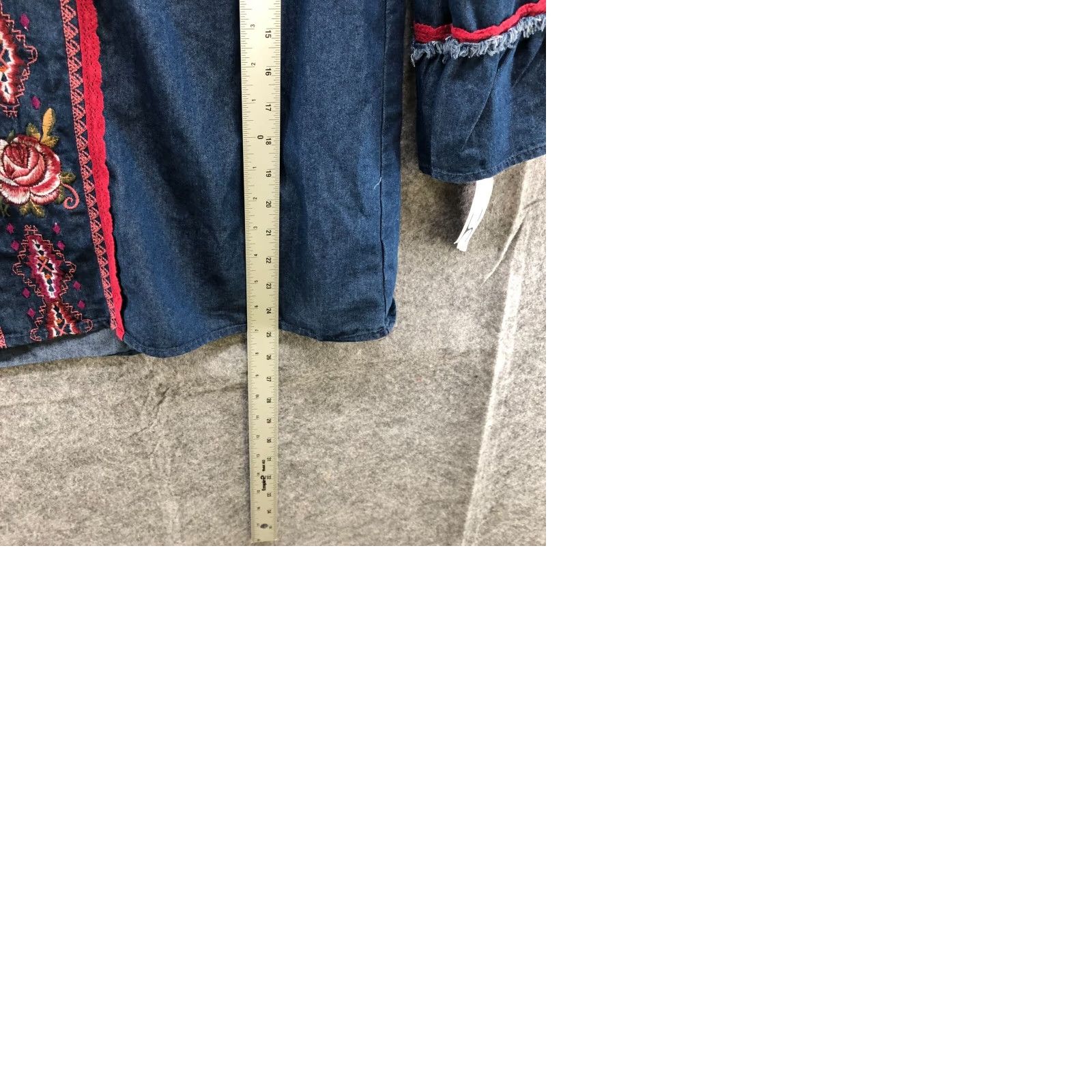 Vintage HANNAH Blouse Chambray Off Shoulder Bell Sleeve Embroidered Womens L Size L / US 10 / IT 46 - 9 Thumbnail
