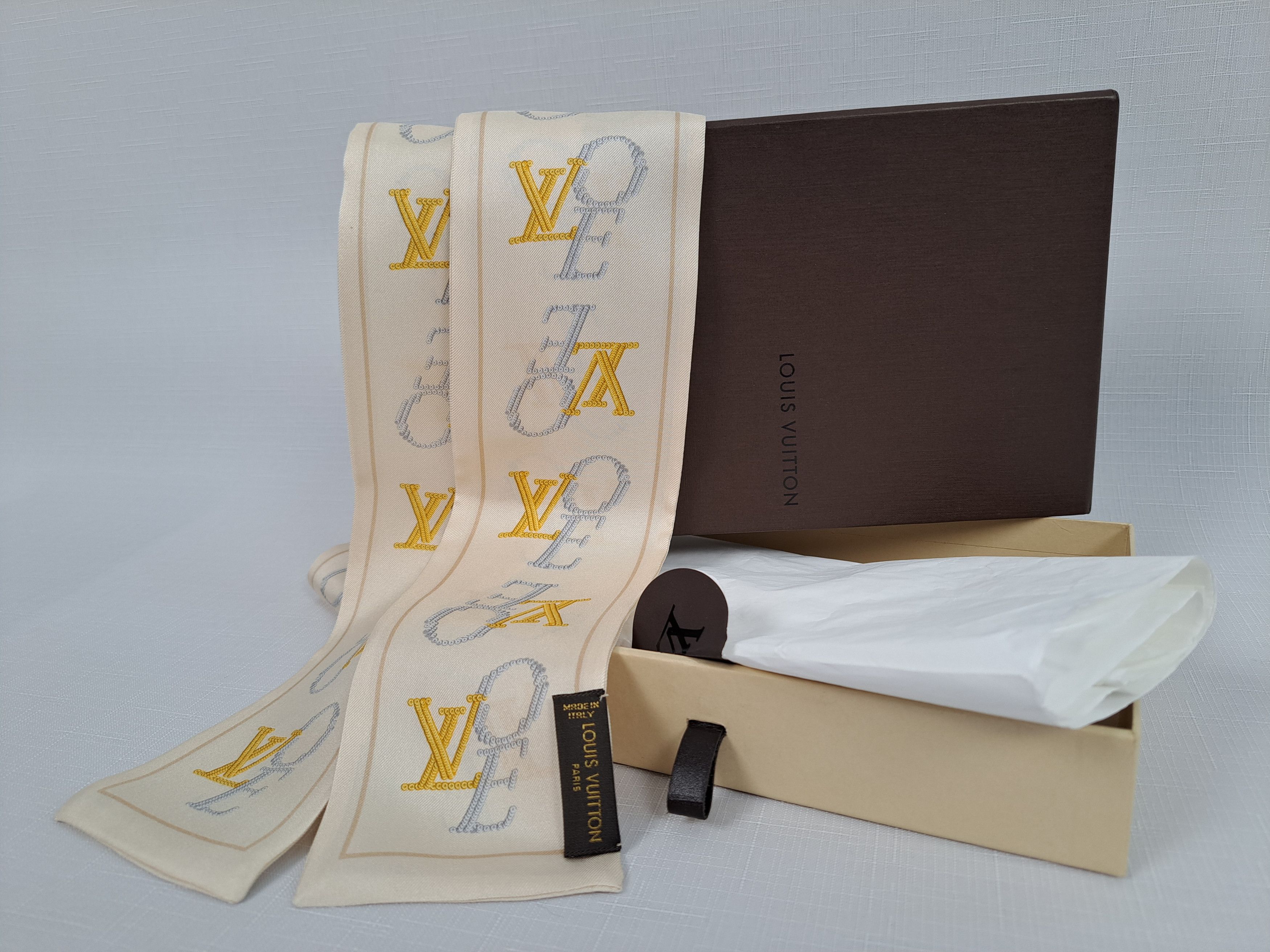 Louis Vuitton Louis Vuitton Love LV silk twilly/bandeau/scarf. | Grailed