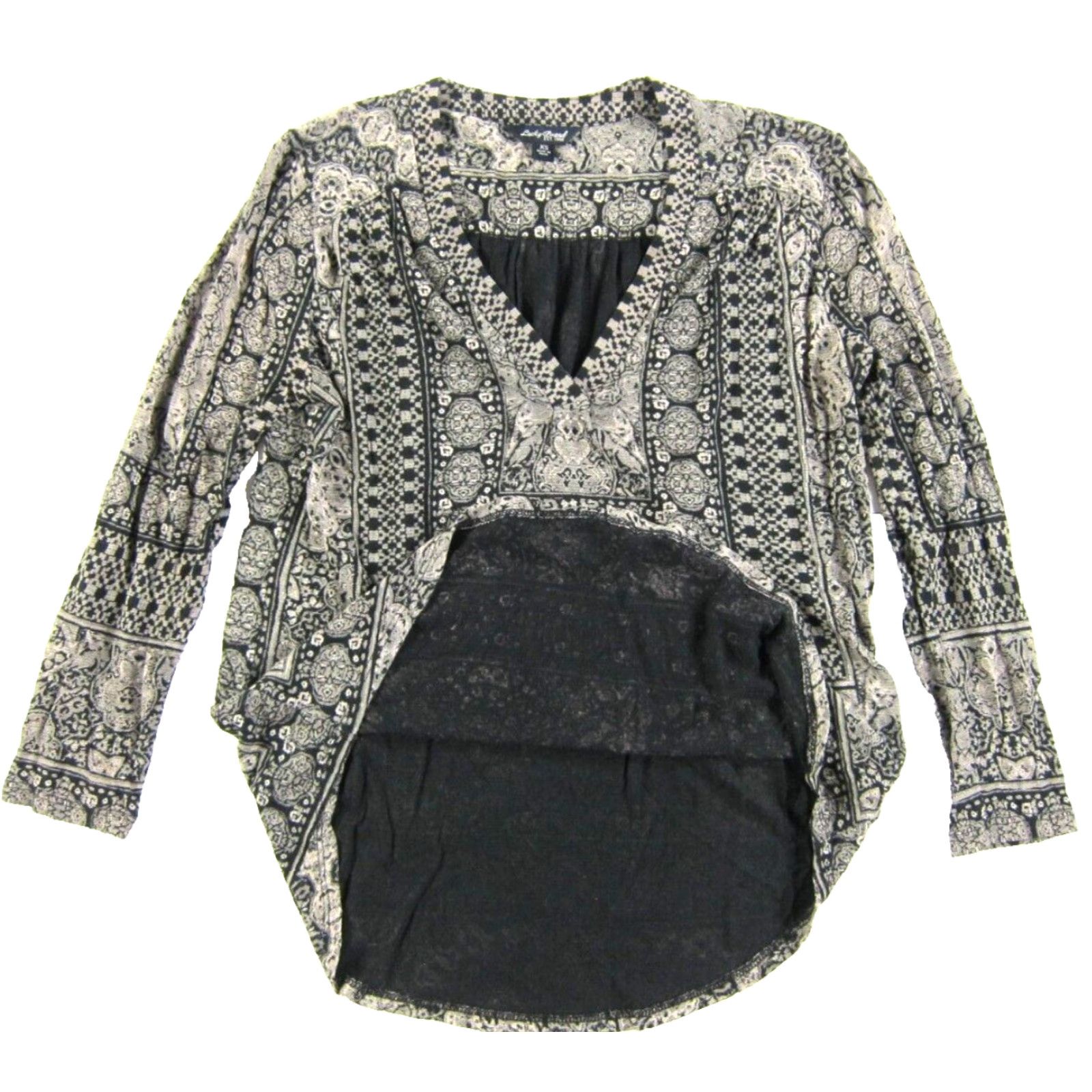 Lucky Brand Lucky Brand Blouse XS Tunic V-Neck Long Sleeve Jersey Cotton Batik Floral Gray Women Size XS / US 0-2 / IT 36-38 - 5 Thumbnail