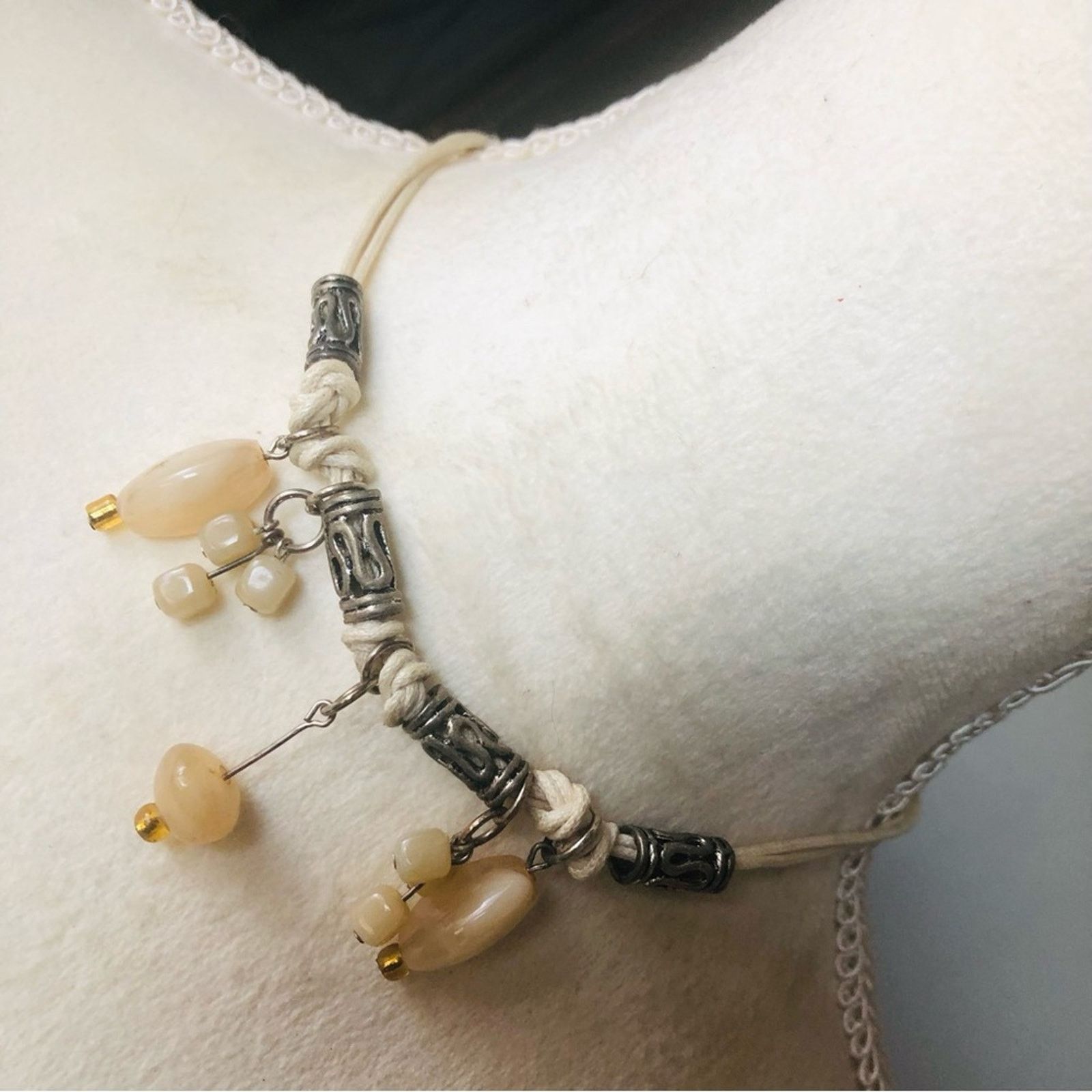 Handmade Hand crafted genuine stone cord choker necklace Size ONE SIZE - 1 Thumbnail