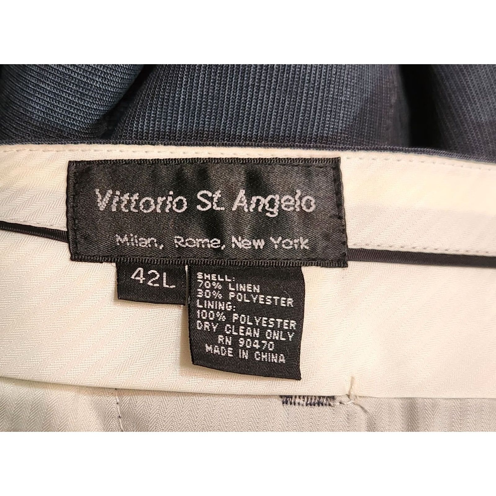 Vintage Vittorio St. Angelo Men’s 48L Blue Charcoal 2 Piece Suit Four-Button Notch Lapel Slim? Ventless Card? Size 48R - 4 Thumbnail