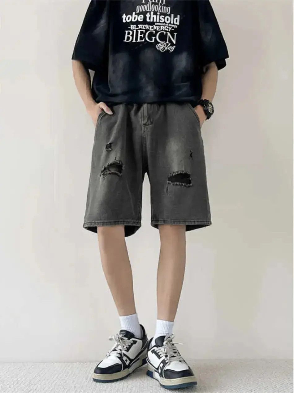 Japanese Brand Retro versatile casual loose hole denim shorts Size US 32 / EU 48 - 1 Thumbnail
