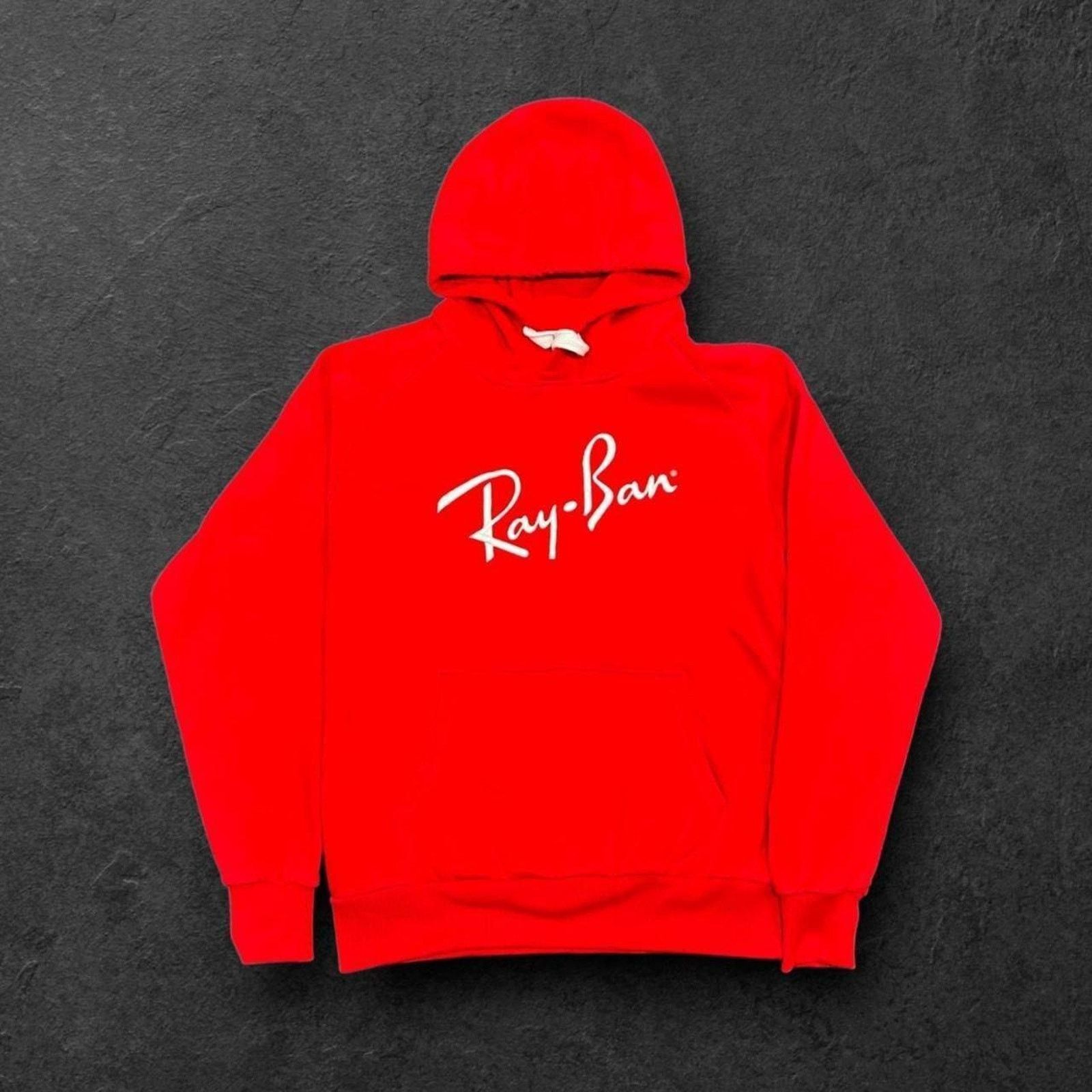 RayBan Ray-Ban Logo Vintage Red Hoodie w/ Kangaroo Pockets Size US L / EU 52-54 / 3 - 1 Thumbnail