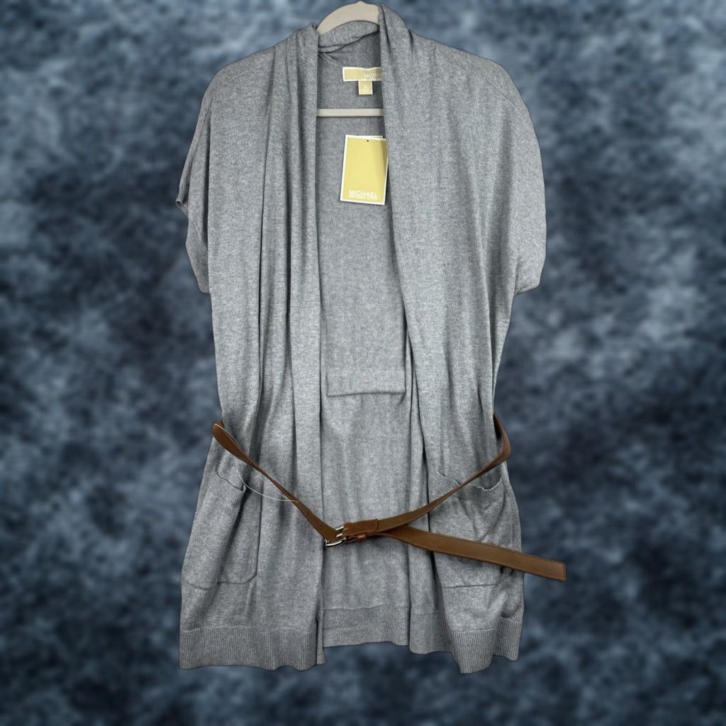 Michael Kors Michael Kors Cardigan Womens XL Gray 90s Open Dolman Sleeve Belted Knit Sweater Size XL / US 12-14 / IT 48-50 - 1 Thumbnail