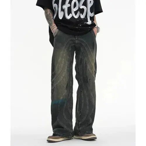 Designer × Jean Circle Striped Straight Jeans Size US 32 / EU 48 - 1 Thumbnail