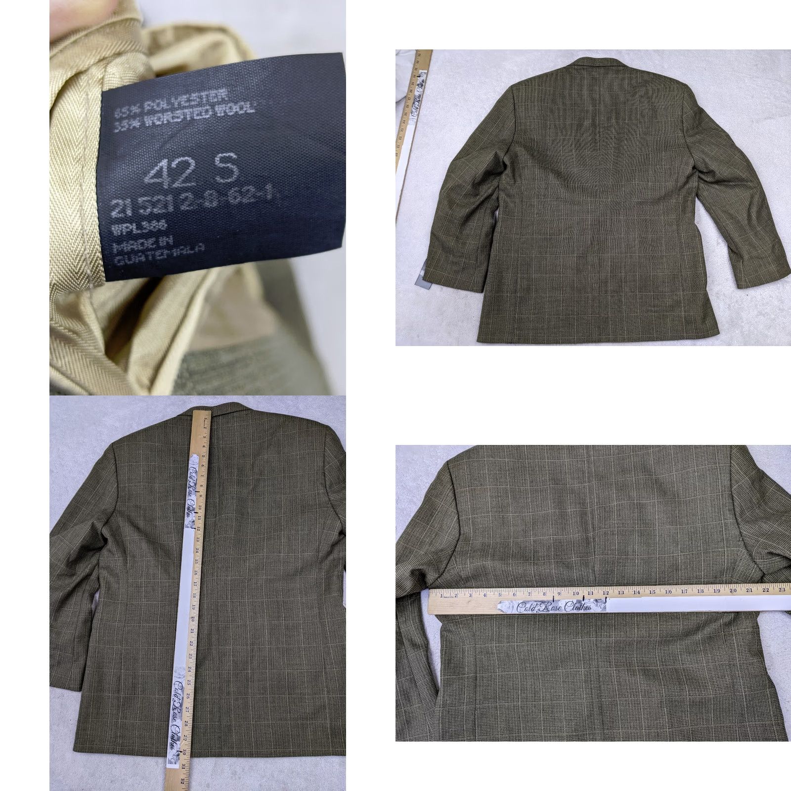 Vintage Hagger Blazer 42S Beige Windowpane Wool Blend 2 Button Single-Breasted Notch Lapel Mens Jacket Size 42R - 8 Thumbnail