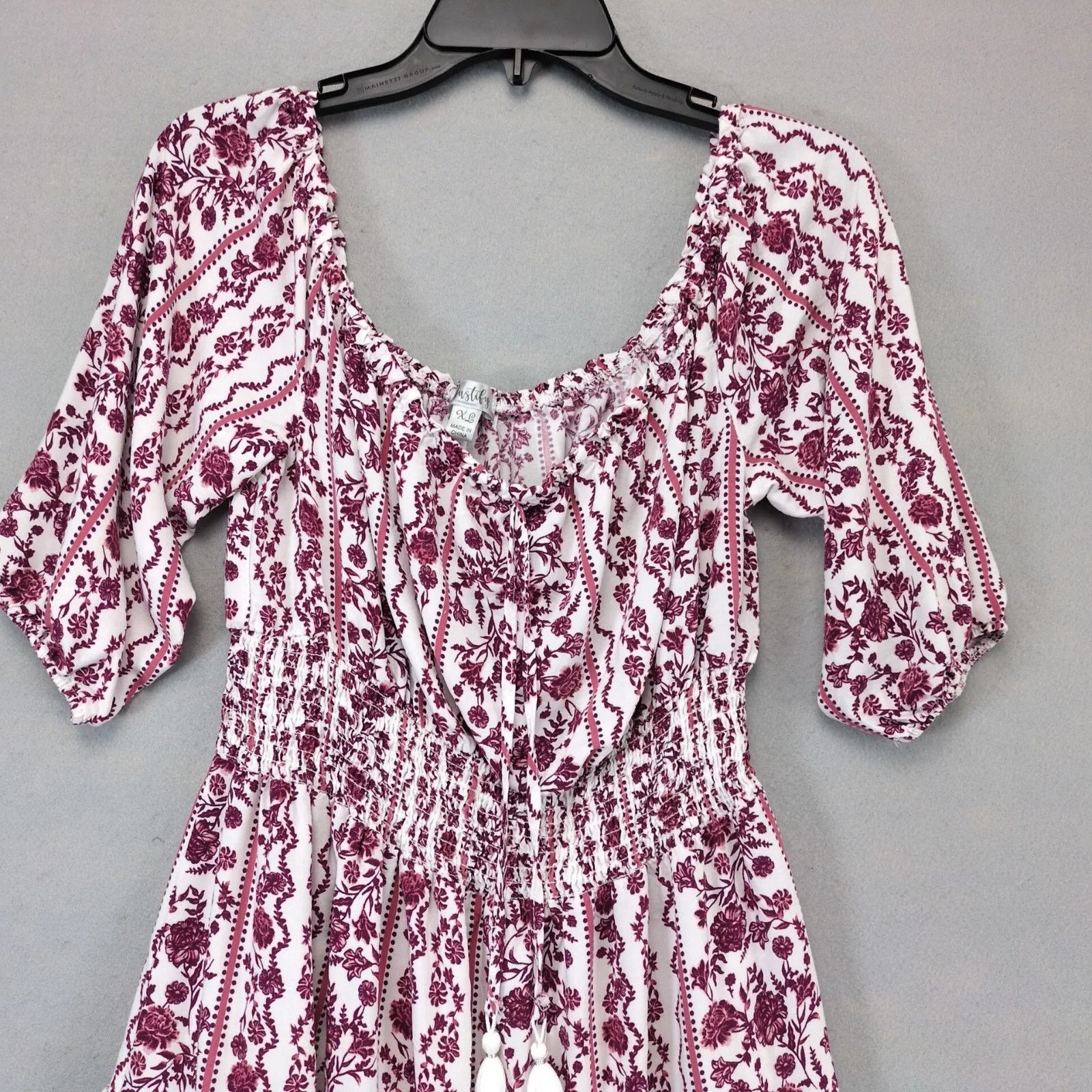 Other Justify Burgundy Floral Off-Shoulder Mini Peasant Dress XL Size XL / US 12-14 / IT 48-50 - 10 Thumbnail
