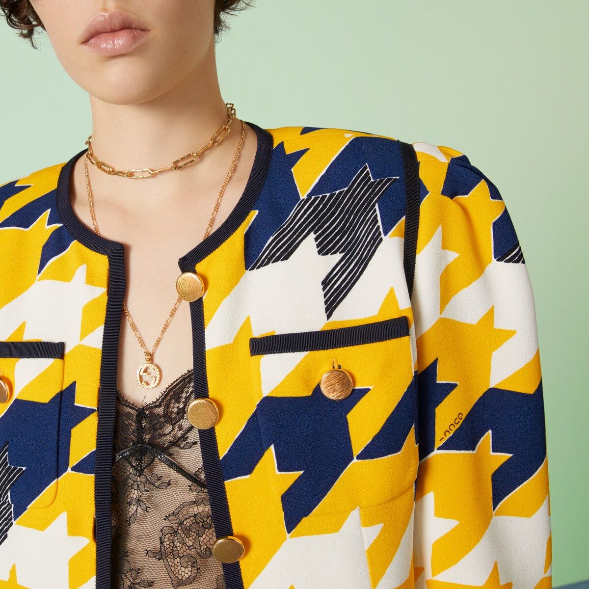 Gucci 40 S - Gucci Geometric Houndstooth Viscose Jacket Yellow Size S / US 4 / IT 40 - 3 Thumbnail