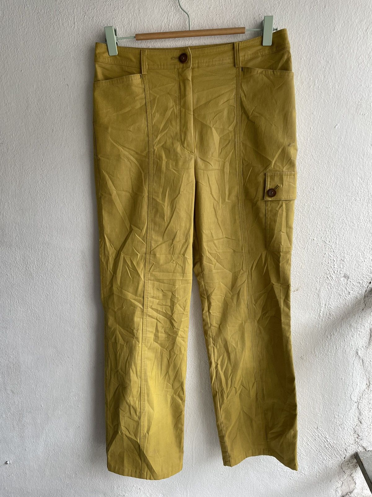 Designer × Japanese Brand Retro Christian Aujard Glossy mustard cargo wax pants Size 29" - 1 Thumbnail
