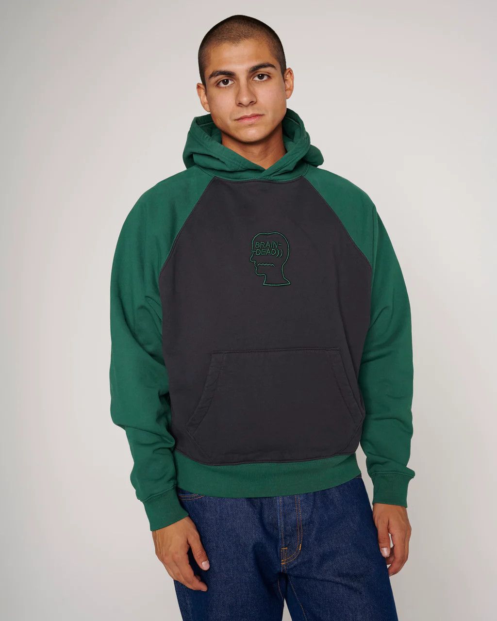Brain Dead Pigment Wash Logo Head Raglan Hoodie - Navy/Green - XL/XXL Size US XXL / EU 58 / 5 - 4 Thumbnail