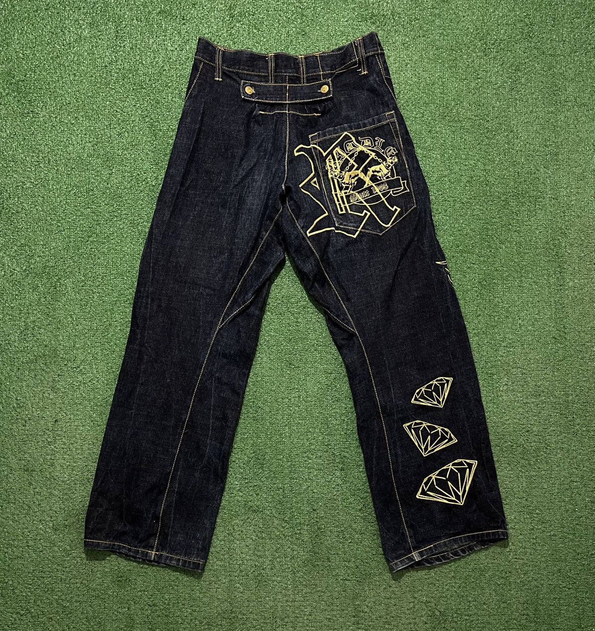 Japanese Brand × Vintage Riddle Denim Baggy Jeans Vintage Embroidery Dragon Rap Style Size US 30 / EU 46 - 2 Thumbnail