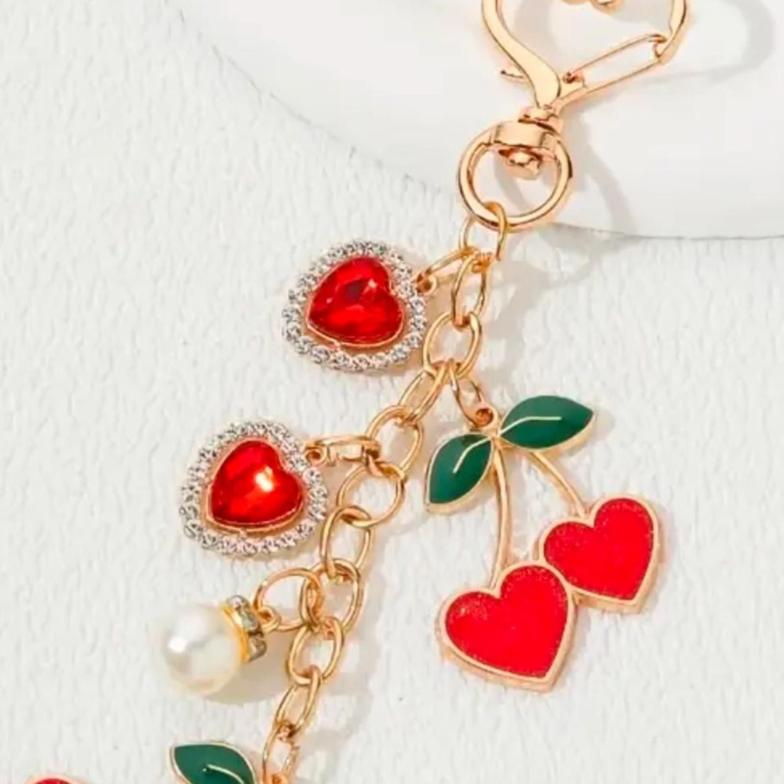 Designer Gold Heart Cherry Dangle Bag Charm Keychain Size ONE SIZE - 3 Thumbnail
