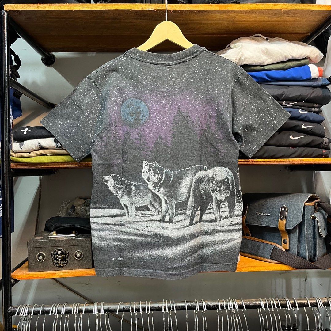 Vintage 1991 SAN SEGAL AOP Wolf Faded Tee Size US M / EU 48-50 / 2 - 2 Thumbnail