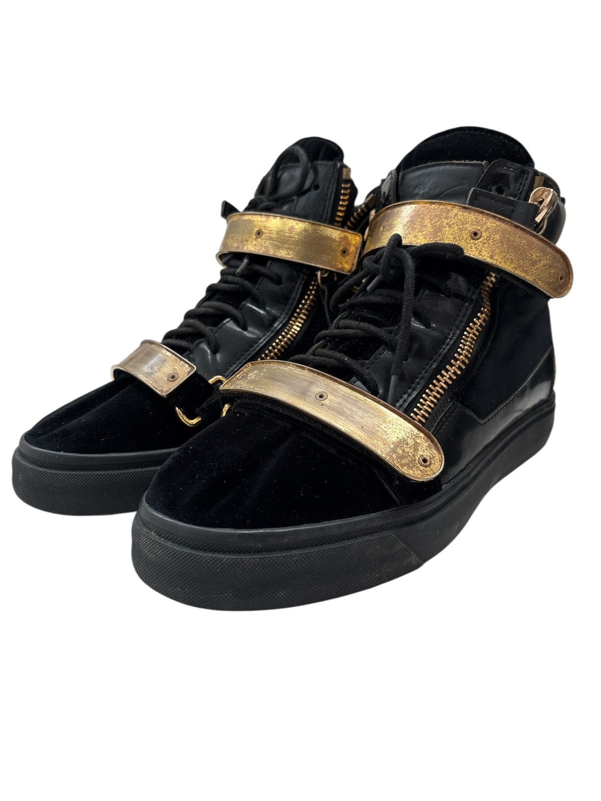 Giuseppe Zanotti Gold Strap Velvet High Top Sneakers Size US 8.5 / EU 41-42 - 2 Thumbnail