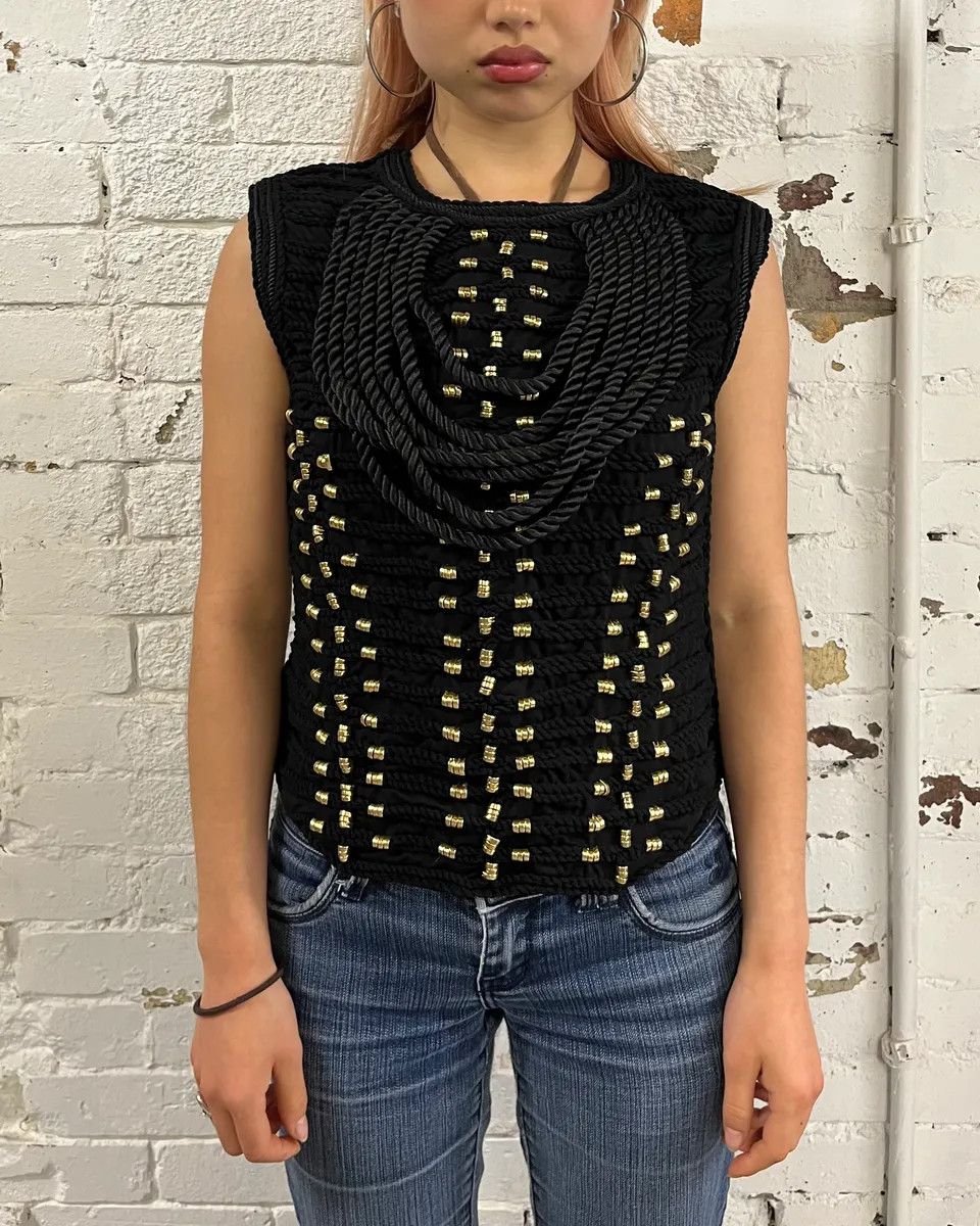Balmain 2015 Balmain H&M Gold-Beaded Black Tank Top Size S / US 4 / IT 40 - 3 Thumbnail